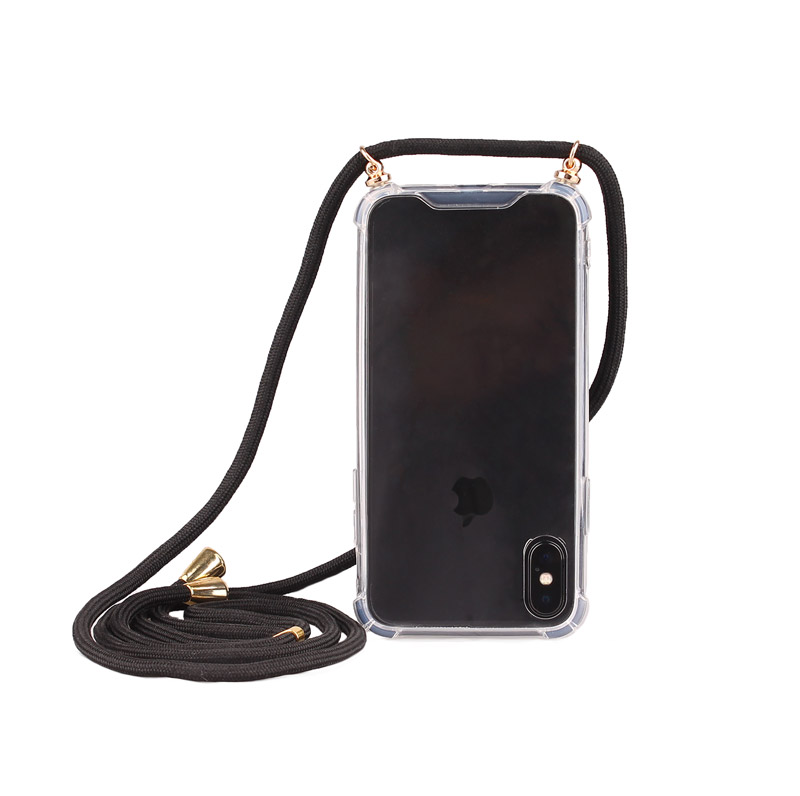 2in1 Handyhülle und Handykette SCHWARZ mit Ösen-Clip und Baumwollkordel für iPhone und Samsung