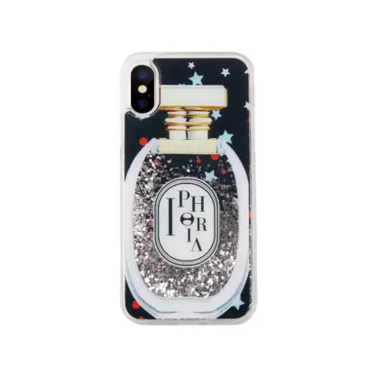 IPHORIA Liquid Case Perfume Round Black Little Stars - Glitter Hülle
